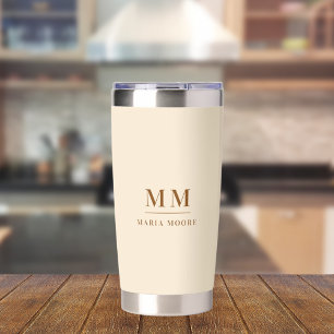 Gourde Isotherme Nom des initiales du monogramme personnalisé beige
