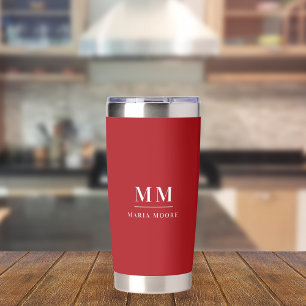 Gourde Isotherme Nom initial du monogramme personnalisé blanc rouge