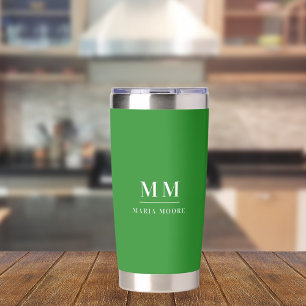Gourde Isotherme Nom initial du monogramme personnalisé vert forêt