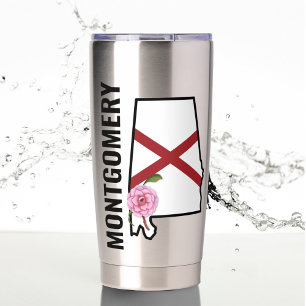Gourde Isotherme Nom personnalisé Alabama Drapeau et Fleur d'État C