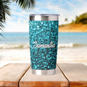 Gourde Isotherme Paillettes de fausse brillance bleu aqua Nom perso