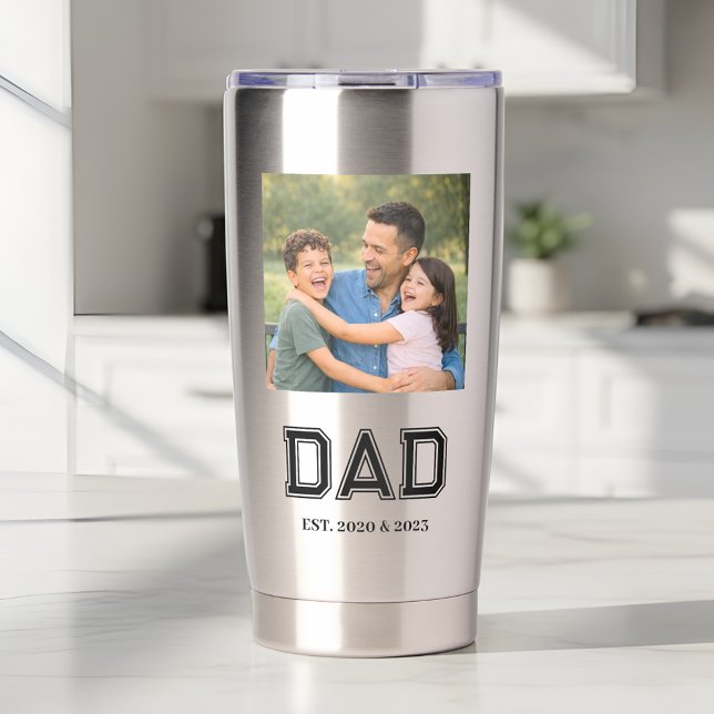Gourde Isotherme Papa a établi une nouvelle typographie photo moder (Modern "Dad Established" design with photo and sports style typography - ideal for Dads on the go!)