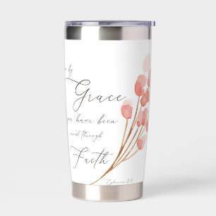Gourde Isotherme Par la grâce vous avez été sauvés, floral rose