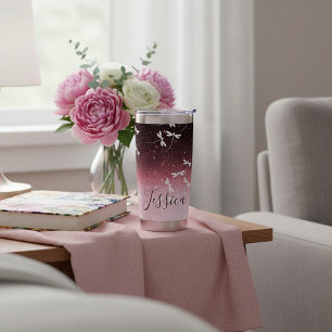 Gourde Isotherme Parties scintillant et libellules personnalisées