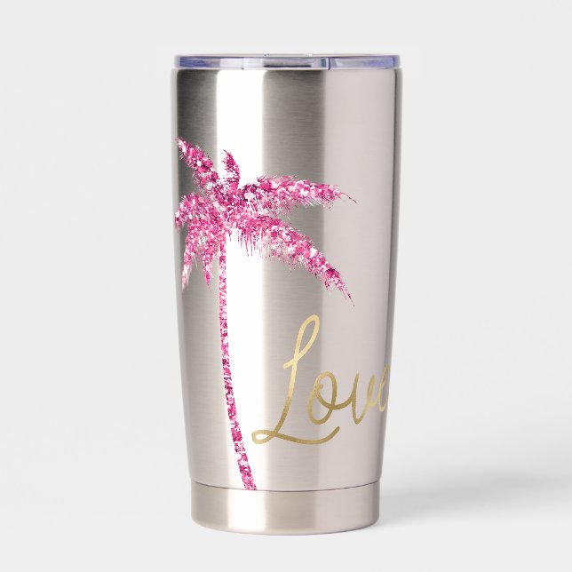 Gourde Isotherme Parties scintillant rose Palm Tree Gold Love (Extérieur)