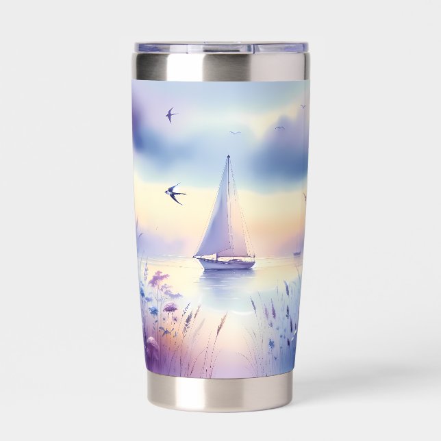 Gourde Isotherme Pastel Sailboat Coastal Dreamscape (Extérieur)