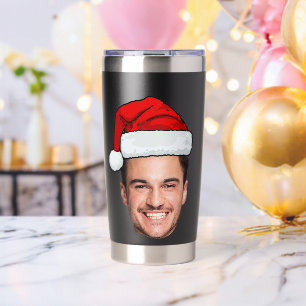 Gourde Isotherme Père Noël Chapeau de Noël Photo de Visage Personna