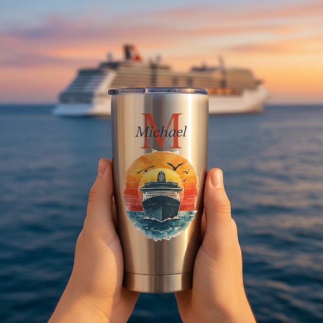 Gourde Isotherme Personalized Cruise Ship Sunset Vacation  (Family vacation cruise drink cup custom name gift)
