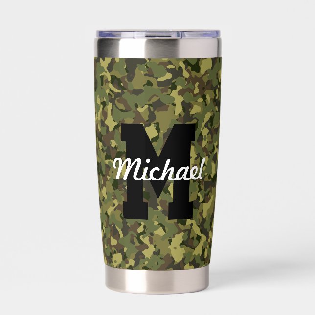 Gourde Isotherme Personnalisé Nom Monogramme Cool Sports Camo Vert  (Extérieur)