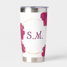 Pink Floral Gold Circle Stainless Steel