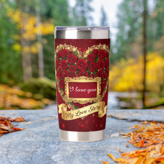 Gourde Isotherme Red Roses Gold Glitter Love Story Tumbler