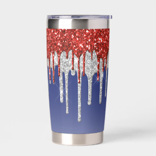 Gourde Isotherme Rouge Blanc Paillettes Dégoulinantes Bleu Patrioti