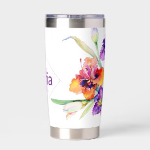 Gourde Isotherme Tasse à café personnalisée Iris aquarelle violette