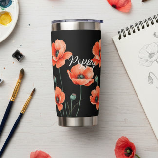 Gourde Isotherme Tasse Thermique Vin Nom Coquelicots