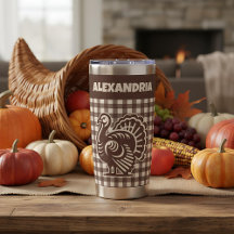 Thanksgiving Turkey Brown & Tan Plaid Name