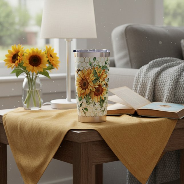 Gourde Isotherme Tournesols et abeilles personnalisés (Créateur téléchargé)