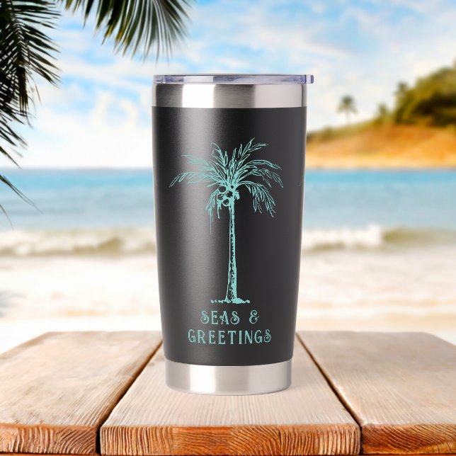 Gourde Isotherme Tropical Palm Tree Seas and Greetings Christmas (Avant)