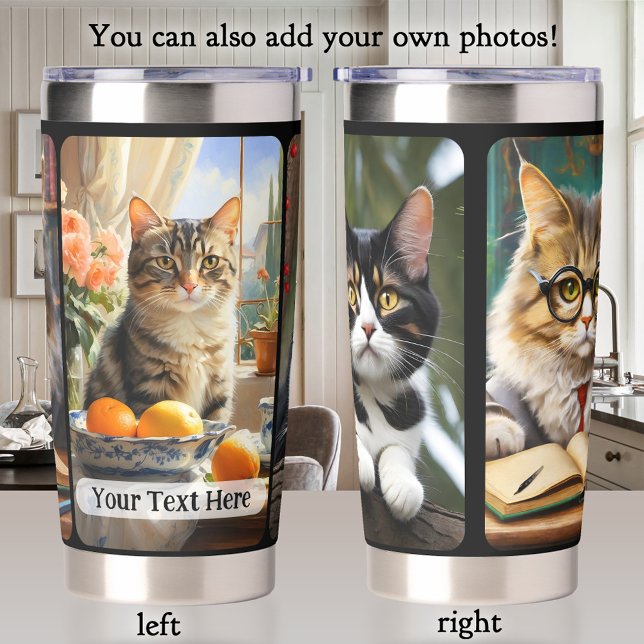 Gourde Isotherme Vos Photos de 3 Chats Artistique (Insulated thermal tumbler featuring your own 3 photos. You can also leave the artistic cat images)