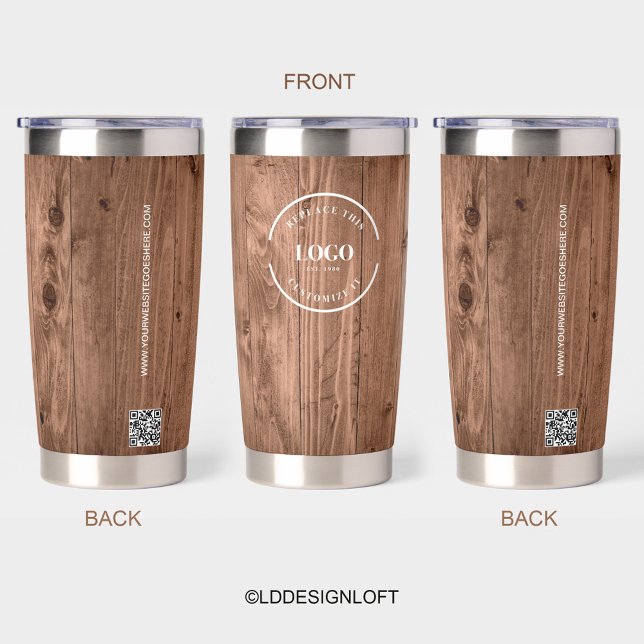 Gourde Isotherme Wood Grain Rustic Branded with logo Website (Créateur téléchargé)