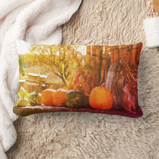 Gourds And Pumpkins Farm Stand Art Lumbar Pillow (Blanket)