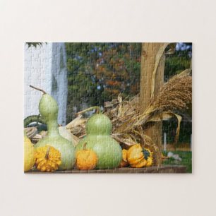 Gourds Corn Stalks Farm Stand Autumn  Jigsaw Puzzle
