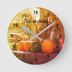Gourds Pumpkins Farm Stand Abstract Personalized Round Clock