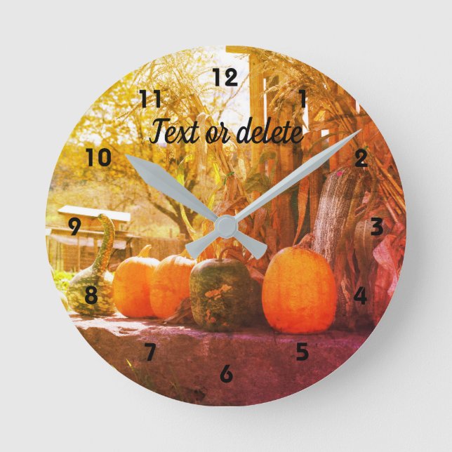 Gourds Pumpkins Farm Stand Abstract Personalized Round Clock (Front)