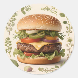 Gourmet Cheeseburger Illustration Classic Round Sticker