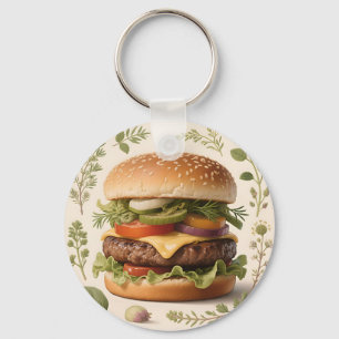 Gourmet Cheeseburger Illustration Keychain