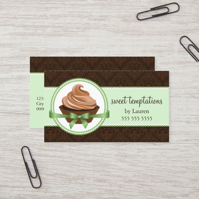 Gourmet Cupcake in Mint Bakery Business Card (Front/Back In Situ)