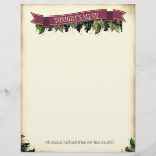 Gourmet food and wine tasting menu letterhead