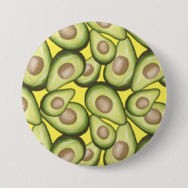 Gourmet Fresh Cut Vegan Avocado Pattern 3 Inch Round Button (Front)