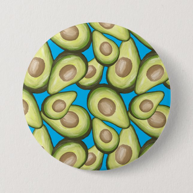 Gourmet Fresh Cut Vegan Avocado Pattern 3 Inch Round Button (Front)