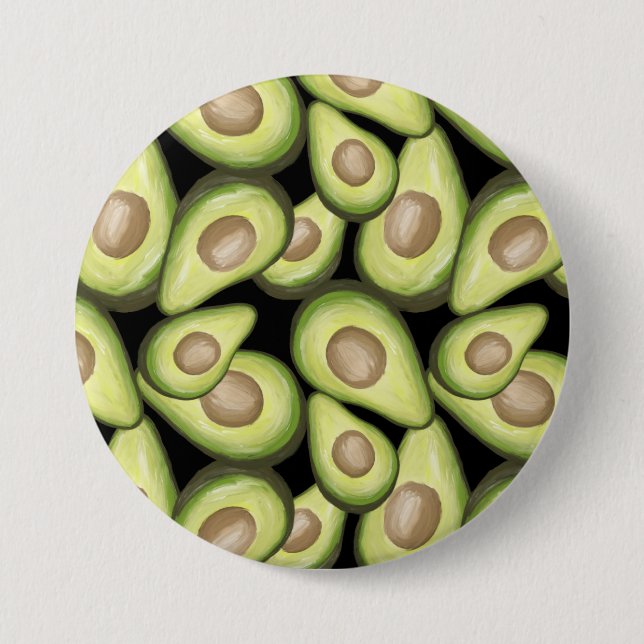 Gourmet Fresh Cut Vegan Avocado Pattern 3 Inch Round Button (Front)