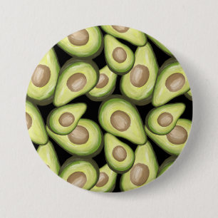 Gourmet Fresh Cut Vegan Avocado Pattern 3 Inch Round Button