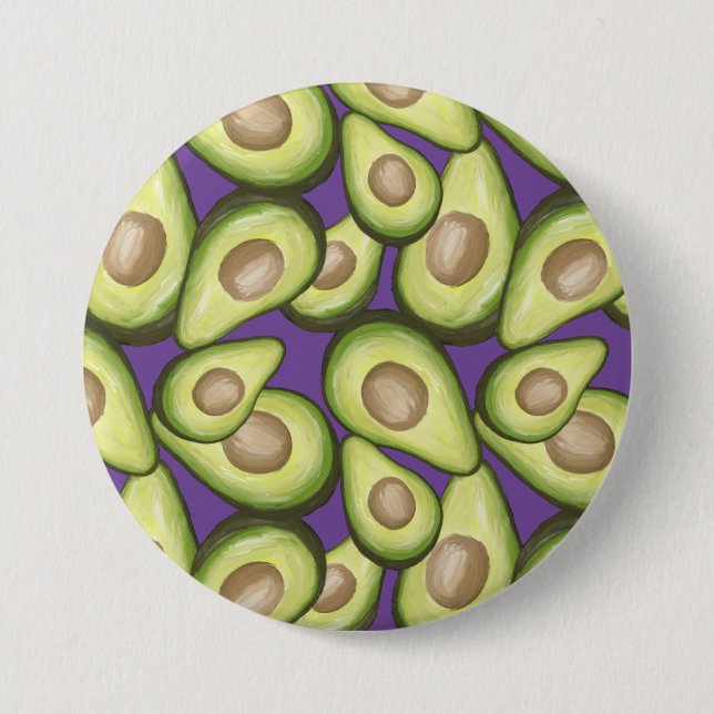 Gourmet Fresh Cut Vegan Avocado Pattern 3 Inch Round Button (Front)