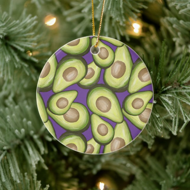 Gourmet Fresh Cut Vegan Avocado Pattern Ceramic Ornament (Tree)