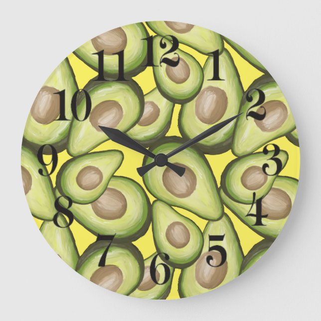 Gourmet Fresh Cut Vegan Avocado Pattern Large Clock (Front)