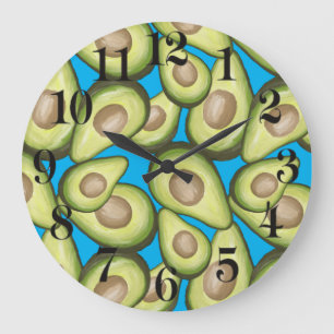 Gourmet Fresh Cut Vegan Avocado Pattern Large Clock