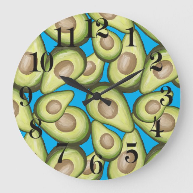 Gourmet Fresh Cut Vegan Avocado Pattern Large Clock (Front)