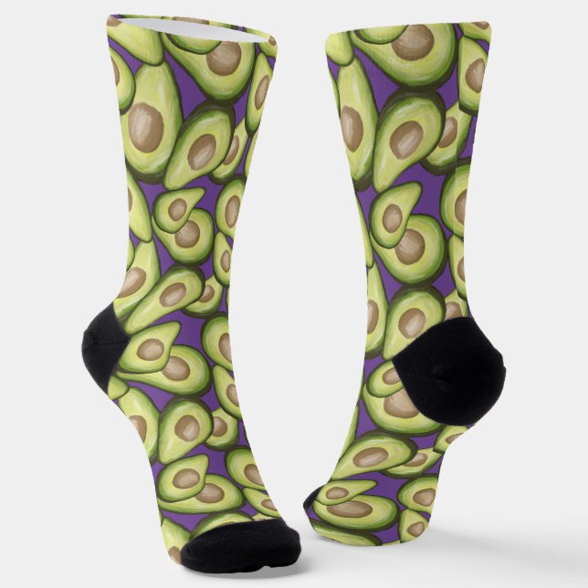 Gourmet Fresh Cut Vegan Avocado Pattern Socks (Angled)