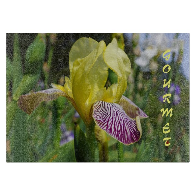 GOURMET glass cutting boards gifts Irises Floral (Front)
