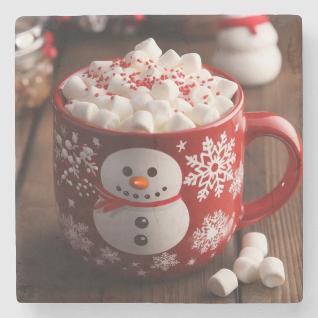 Gourmet Hot Cocoa in a Beautiful Snowman Mug Stone Coaster (Front)