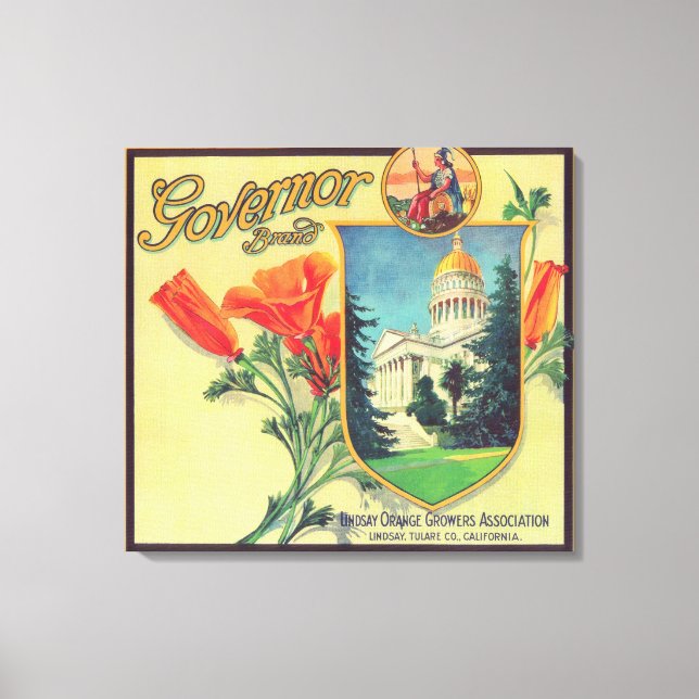 Governor Orange LabelLindsay, CA Canvas Print (Front)