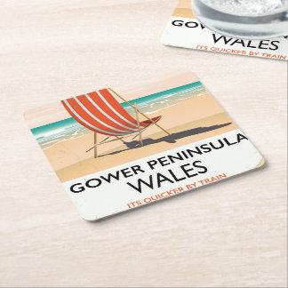 Gower Peninsula Wales vintage travel poster Square Paper Coaster
