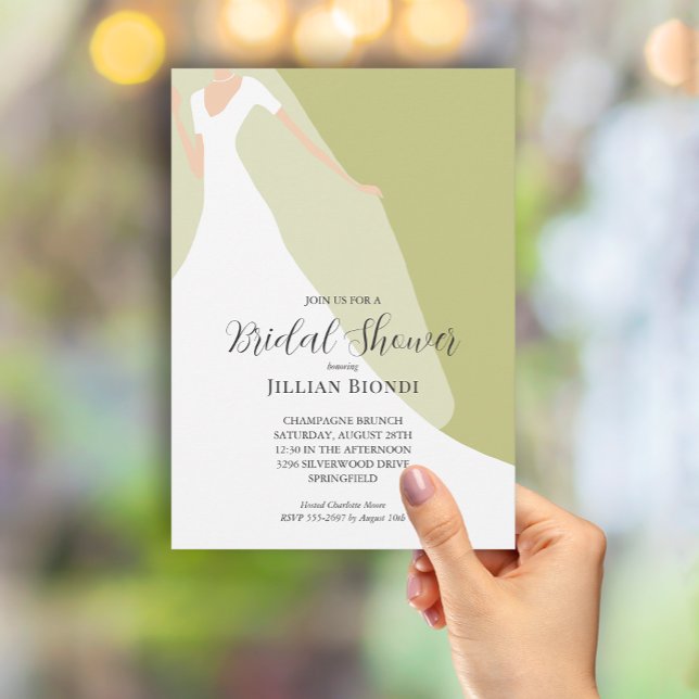 Gown and Veil on Green Bridal Shower Invitation (Creator Uploaded)