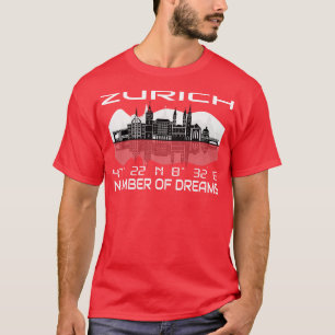 Gps Coordinates City Zurich Skyline Dream City 4 T-Shirt