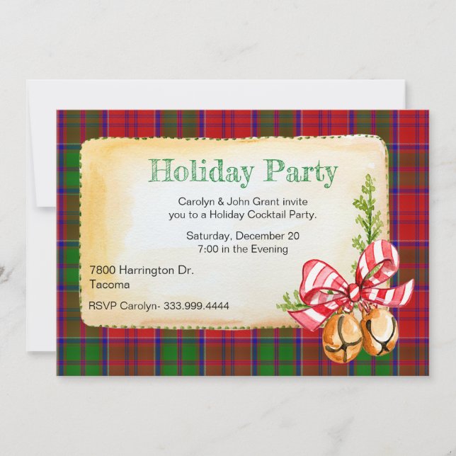 Gra Tartan Plaid Custom Christmas Party Invitation (Devant)