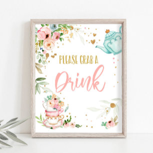 Grab a Drink Tea Party Baby Brewing Baby Shower Poster