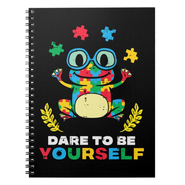 Grab this cute Puzzle Frog Dare To Be Yourself T-S Notebook (Front)